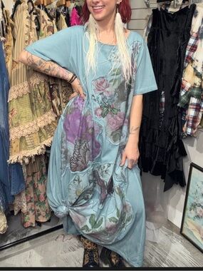 NEW A Rare Bird Blue Butterfly T-Shirt Dress W/ Pockets!!